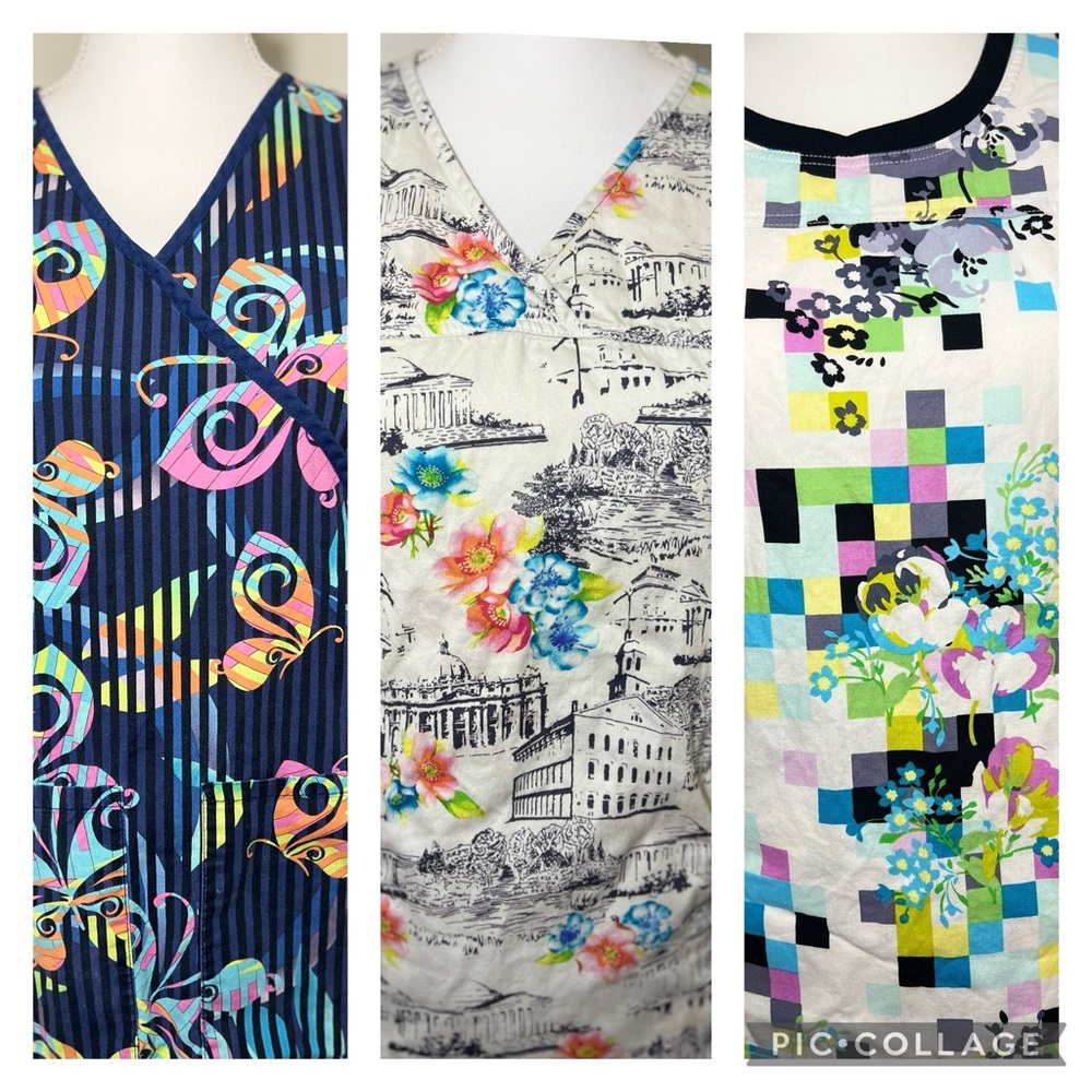 Bundle of 3 Cherokee Printed Scrub Tops, S